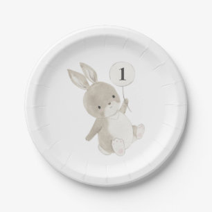 Bunny Balloon 1st Birthday Paper Plate