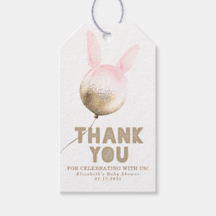 Bunny Balloon Gold and Brown Pink Thank You Gift Tags