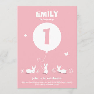 BUNNY BALLOON | Light Pink Kids Birthday Invite