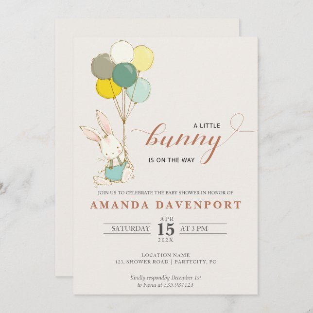 Bunny Balloons baby shower Invitation (Front/Back)