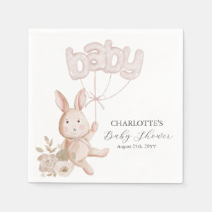 Bunny Balloons Watercolor Boho Neutral Baby Shower Napkin