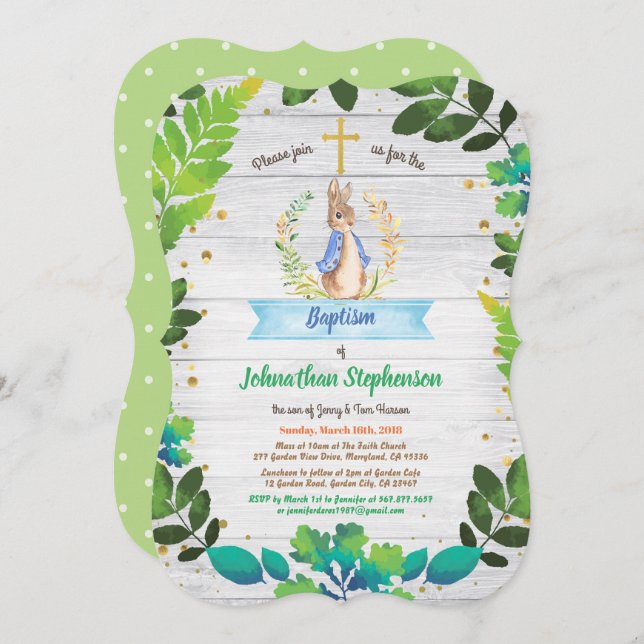 Bunny Baptism Christening First Communion greenery Invitation (Front/Back)