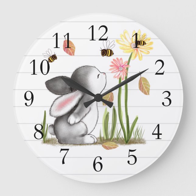 Bunny Bees Floral Wall Clock (Front)