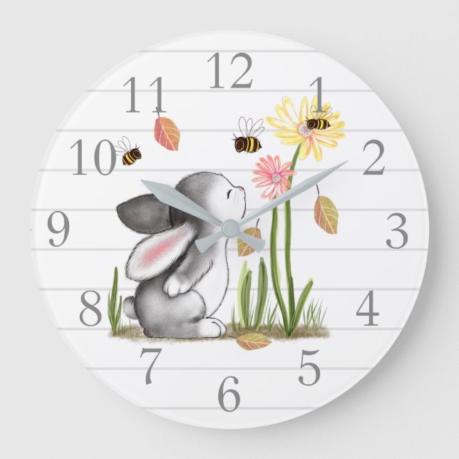 Bunny Bees Nursery Decor Wall Clock (Front)