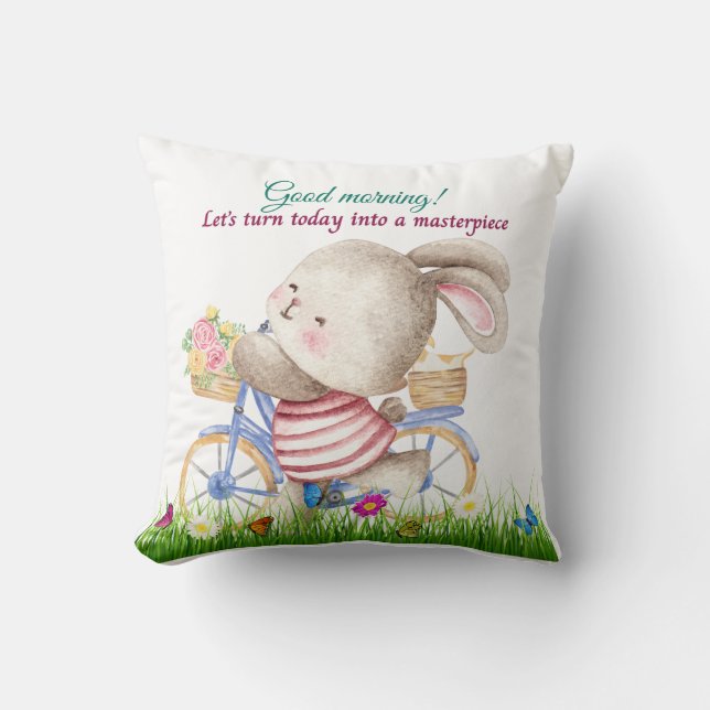 Bunny Bike Stroll Throw Pillow (Front)