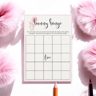 Bunny Bingo Pink Balloon Baby Shower Bingo Game Enclosure Card