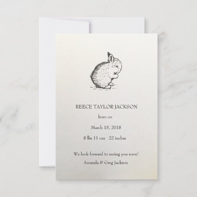 Bunny Birth Announcement, Classic, Traditional Announcement (Front)
