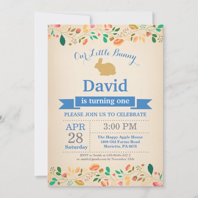 Bunny Birthday Boy Easter Egg 1st First Birthday Invitation (Front)