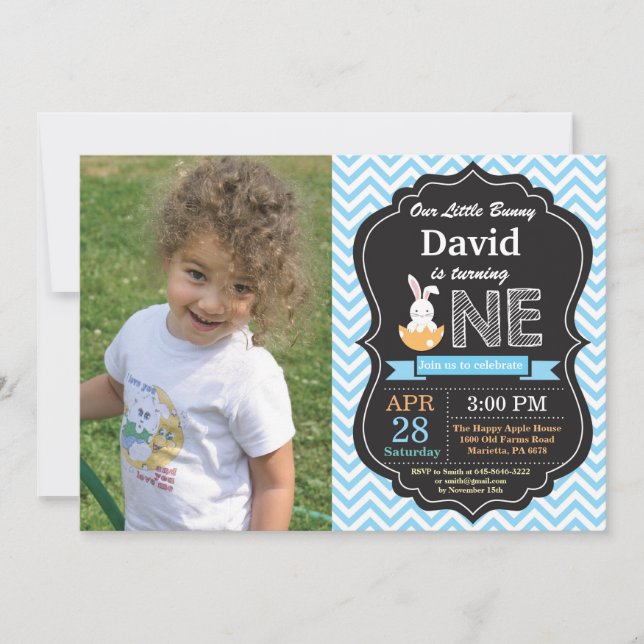 Bunny Birthday Boy Easter Egg 1st First Birthday Invitation (Front)