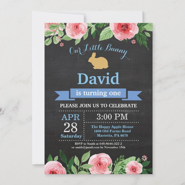 Bunny Birthday Boy Easter Egg 1st First Birthday Invitation (Front)