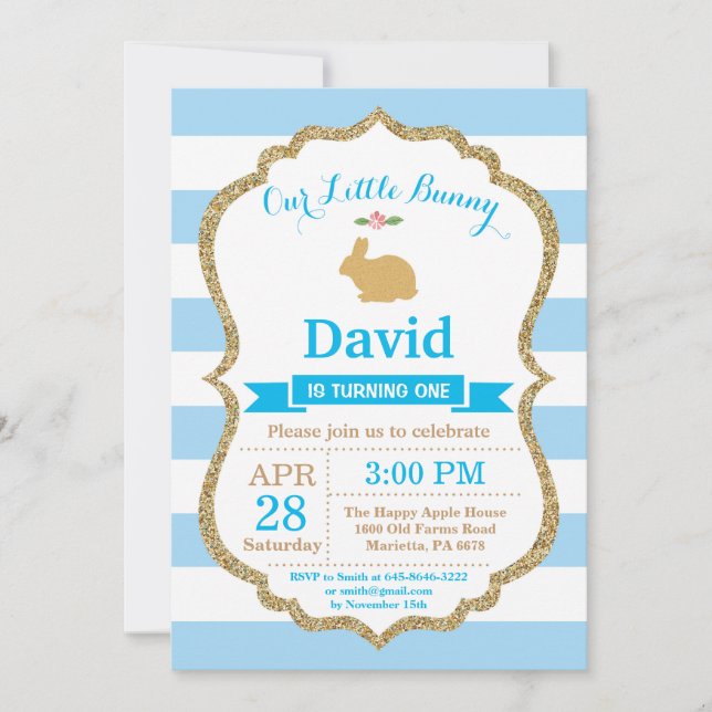 Bunny Birthday Boy Easter Egg 1st First Birthday Invitation (Front)