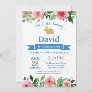 Bunny Birthday Boy Easter Egg 1st First Birthday Invitation