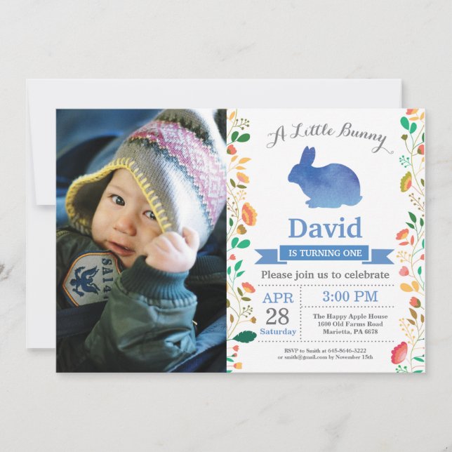 Bunny Birthday Boy Easter Egg 1st First Birthday Invitation (Front)