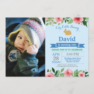 Bunny Birthday Boy Easter Egg 1st First Birthday Invitation