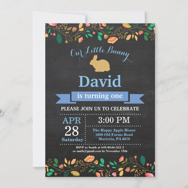 Bunny Birthday Boy Easter Egg 1st First Birthday Invitation (Front)