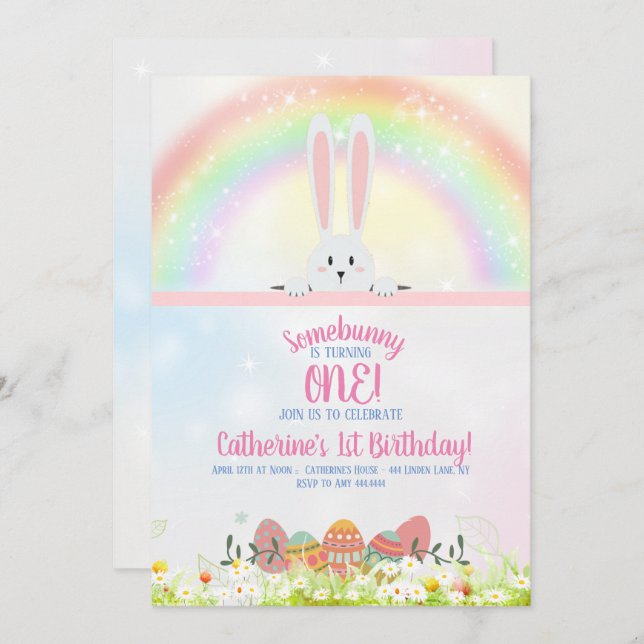 Bunny Birthday easter Invitation (Front/Back)