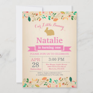 Bunny Birthday Girl Easter Egg 1st First Birthday Invitation