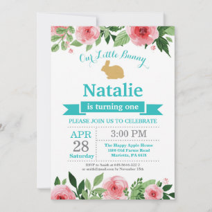 Bunny Birthday Girl Easter Egg 1st First Birthday Invitation