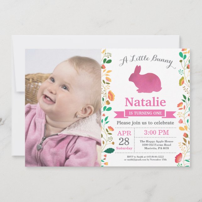 Bunny Birthday Girl Easter Egg 1st First Birthday Invitation (Front)