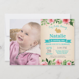 Bunny Birthday Girl Easter Egg 1st First Birthday Invitation