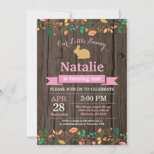 Bunny Birthday Girl Easter Egg 1st First Birthday Invitation