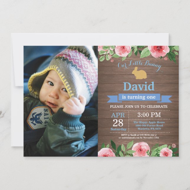 Bunny Birthday Girl Easter Egg 1st First Birthday Invitation (Front)