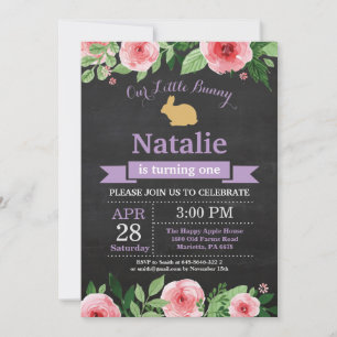 Bunny Birthday Girl Easter Egg 1st First Birthday Invitation