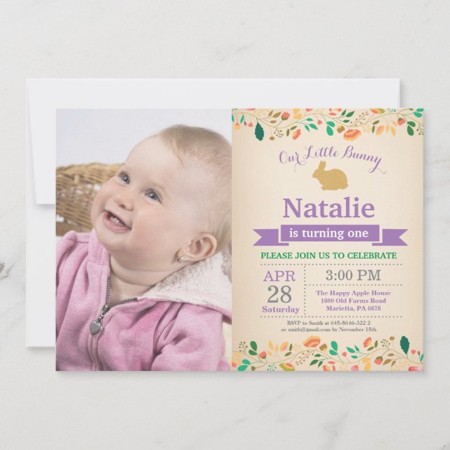 Bunny Birthday Girl Easter Egg 1st First Birthday Invitation (Front)