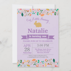 Bunny Birthday Girl Easter Egg 1st First Birthday Invitation