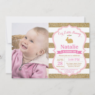 Bunny Birthday Girl Easter Egg 1st First Birthday Invitation