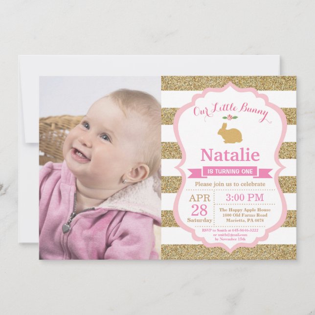 Bunny Birthday Girl Easter Egg 1st First Birthday Invitation (Front)
