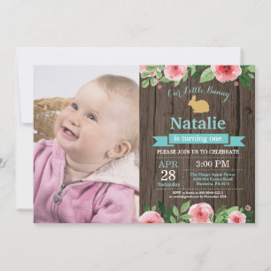 Bunny Birthday Girl Easter Egg 1st First Birthday Invitation