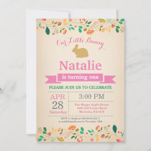 Bunny Birthday Girl Easter Egg 1st First Birthday Invitation