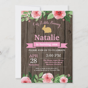 Bunny Birthday Girl Easter Egg 1st First Birthday Invitation