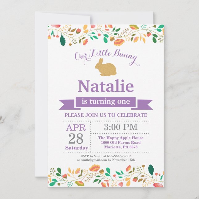 Bunny Birthday Girl Easter Egg 1st First Birthday Invitation (Front)