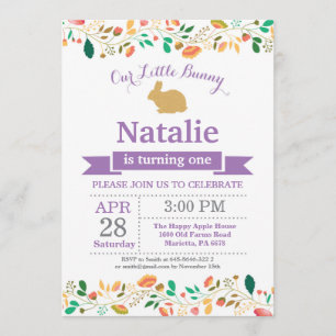 Bunny Birthday Girl Easter Egg 1st First Birthday Invitation