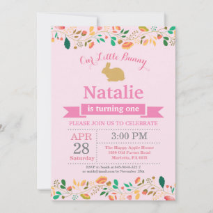 Bunny Birthday Girl Easter Egg 1st First Birthday Invitation