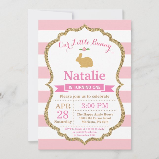 Bunny Birthday Girl Easter Egg 1st First Birthday Invitation (Front)
