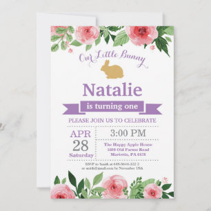 Bunny Birthday Girl Easter Egg 1st First Birthday Invitation