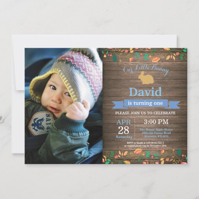 Bunny Birthday Girl Easter Egg 1st First Birthday Invitation (Front)