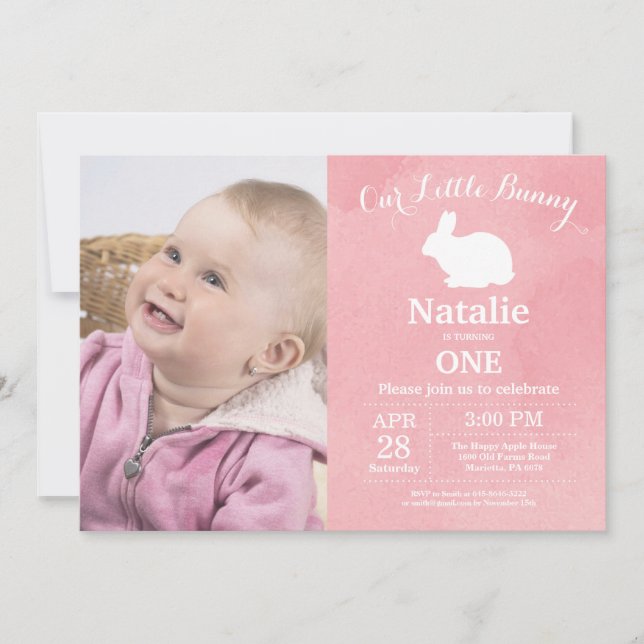 Bunny Birthday Girl Easter Egg 1st First Birthday Invitation (Front)