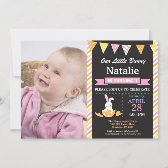 Bunny Birthday Girl Easter Egg Birthday Invitation (Front)