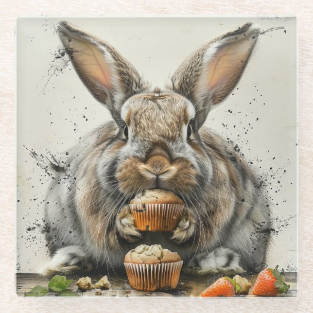 Bunny Birthday Glass Coaster (Front)