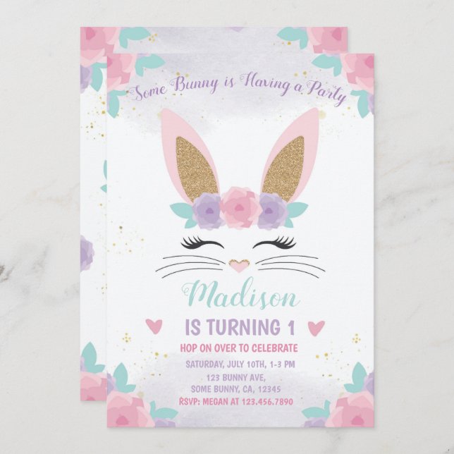 Bunny Birthday Invitation, Bunny Birthday Invitation (Front/Back)