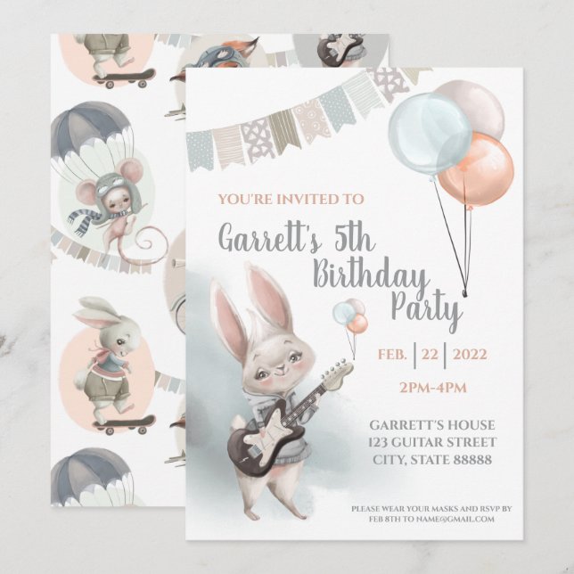 Bunny Birthday Party Invitation (Front/Back)