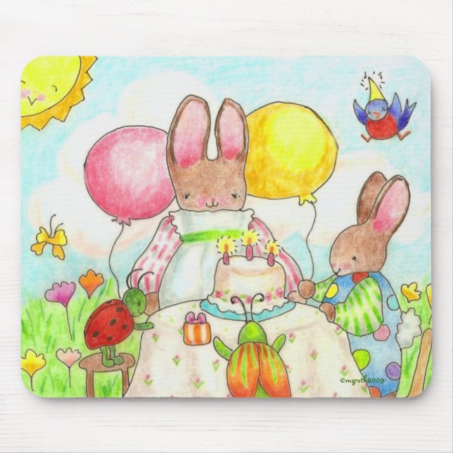 bunny birthday party mouse pad (Front)