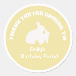 Bunny birthday party thank you yellow sticker. classic round sticker