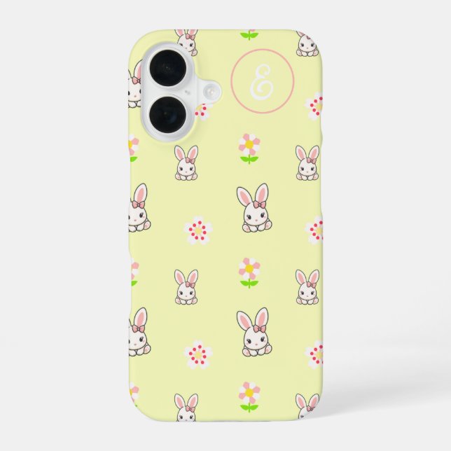 Bunny Bloom Delight iPhone 16 Case (Back)