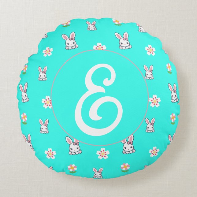 Bunny Bloom Delight Round Cushion (Front)