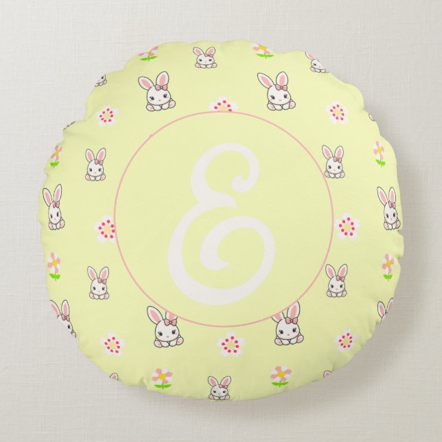 Bunny Bloom Delight Round Cushion (Front)